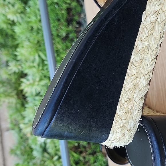 Coach Women's Sz 10 B Greer Black Leather Jute Wedge Gold Buckle Sandals - Picture 5 of 13